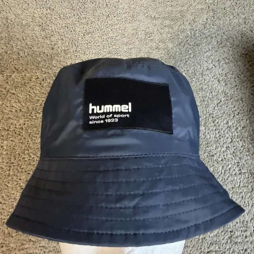 Hummel Hat Bucket Boys One Size Blue Water Resistant Taffeta Logo Activewear